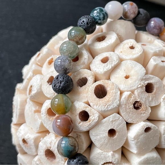 Handmade Agate & Lava Natural Stone Multicolor Beaded Bracelet - Picture 3 of 10